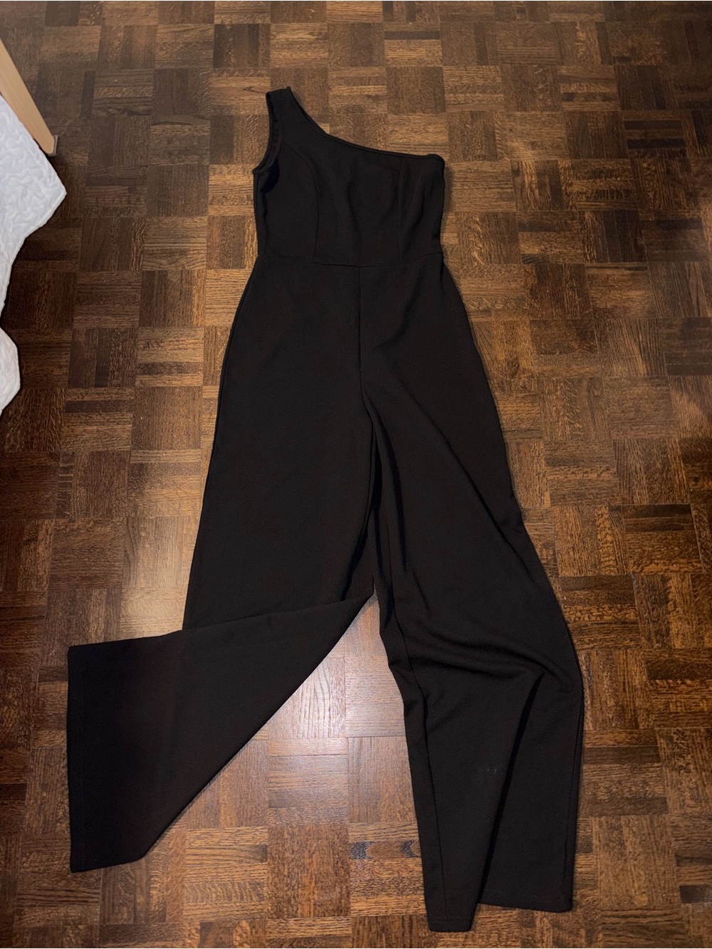 SHEIN Black One-Shoulder Wide-Leg Jumpsuit